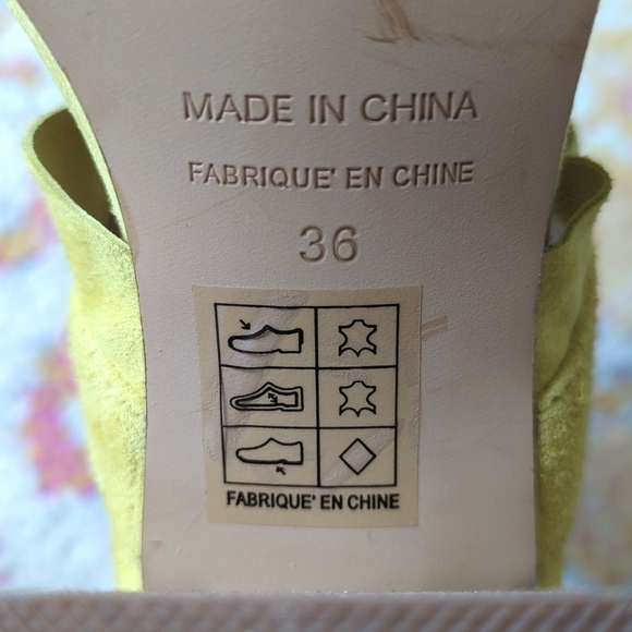 Free People Rosie Ruffled Suede Leather Open Toe Heeled Sandals Chartreuse 36 - Picture 15 of 16